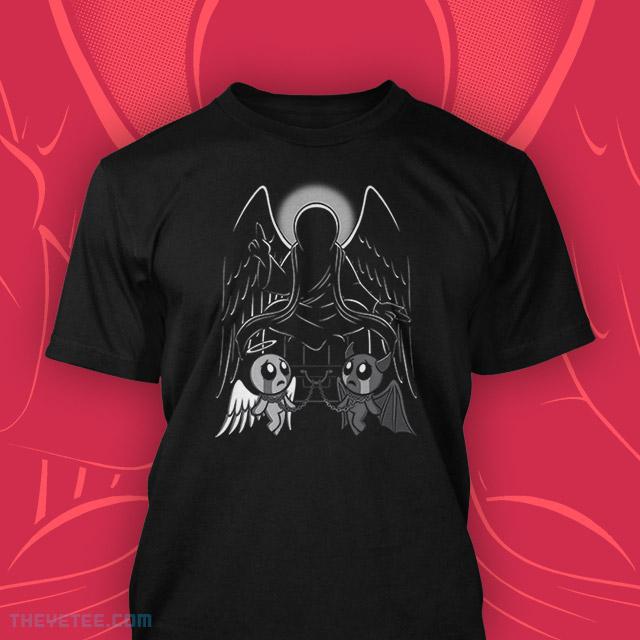 Black tee of Binding of Isaac character Isaac in angel vs devil interpretation bound with chains to the Hierophant shadow - Fateful Choice