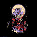 Black tee. A full moon in a starry night sky shines upon Yumiko, Jiro, Hattori and Koji as they brandish their weapons.  - Moonlit Legends