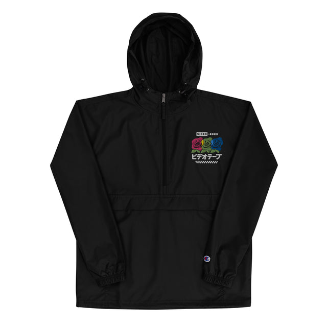 Black windbreaker with hood, kangaroo pouch and RGB Roses logo on chest - RGB Roses Windbreaker