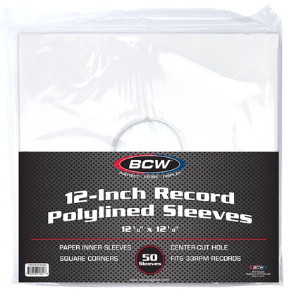 12-Inch Record Paper Inner Sleeves - Polylined - With Hole - White