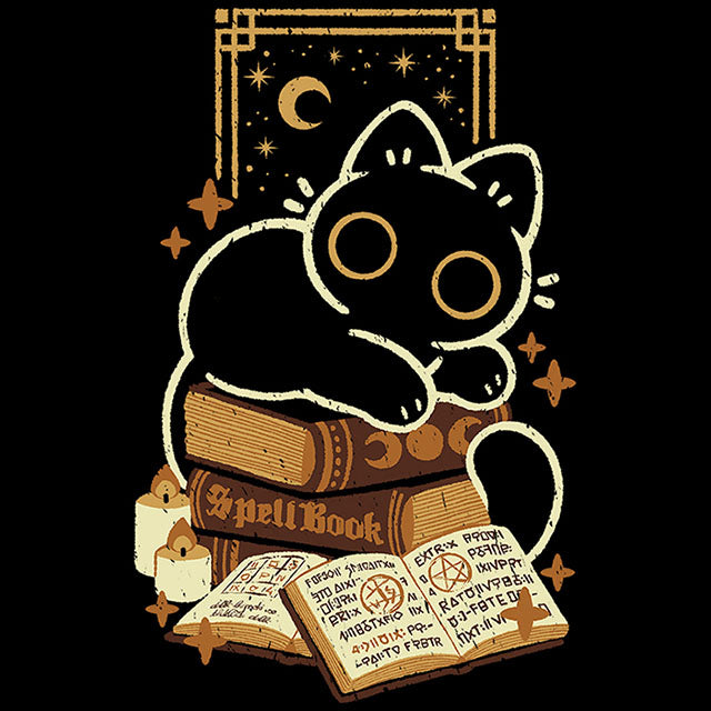 Cute Black Cat on Spellbooks