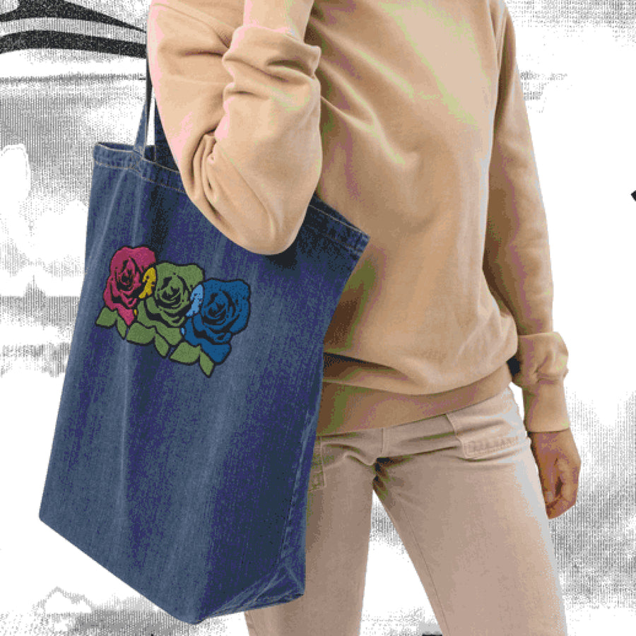 RGB ROSES DESIGNER DENIM TOTE