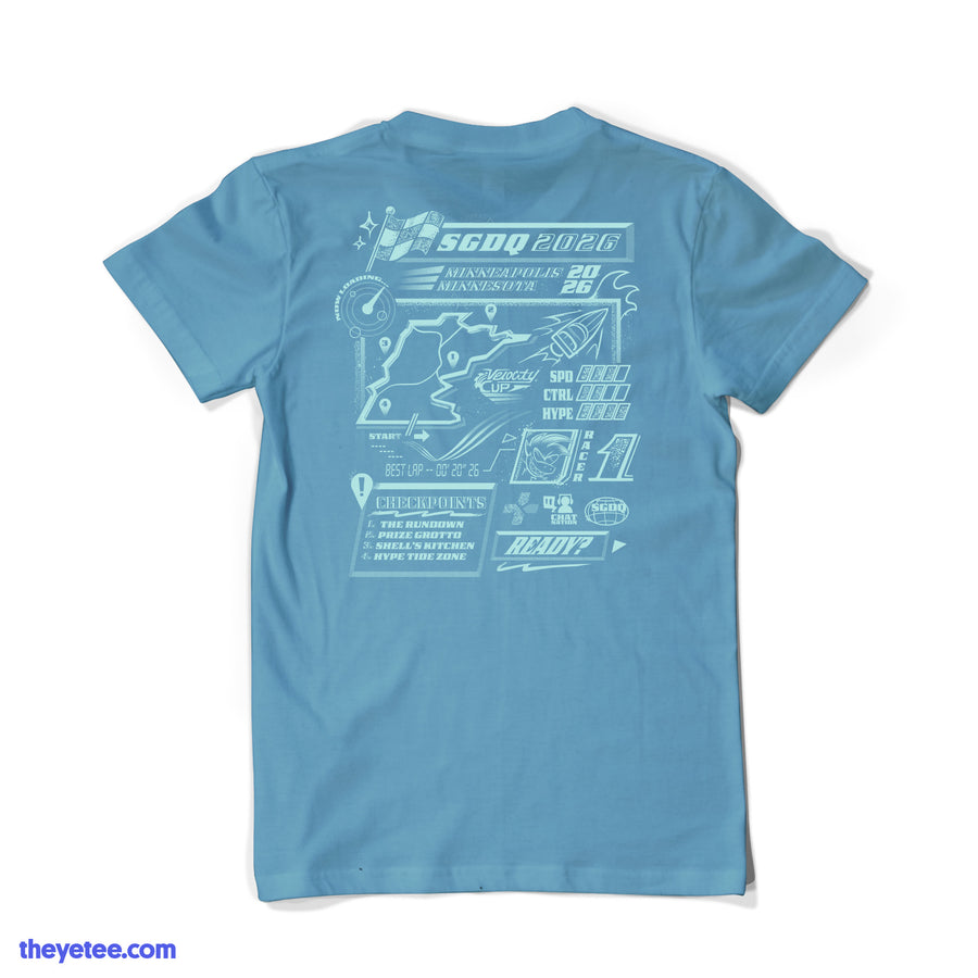 SGDQ 2026 Event (Turbo Edition) | Blue t-shirt with white graphic design on a white background