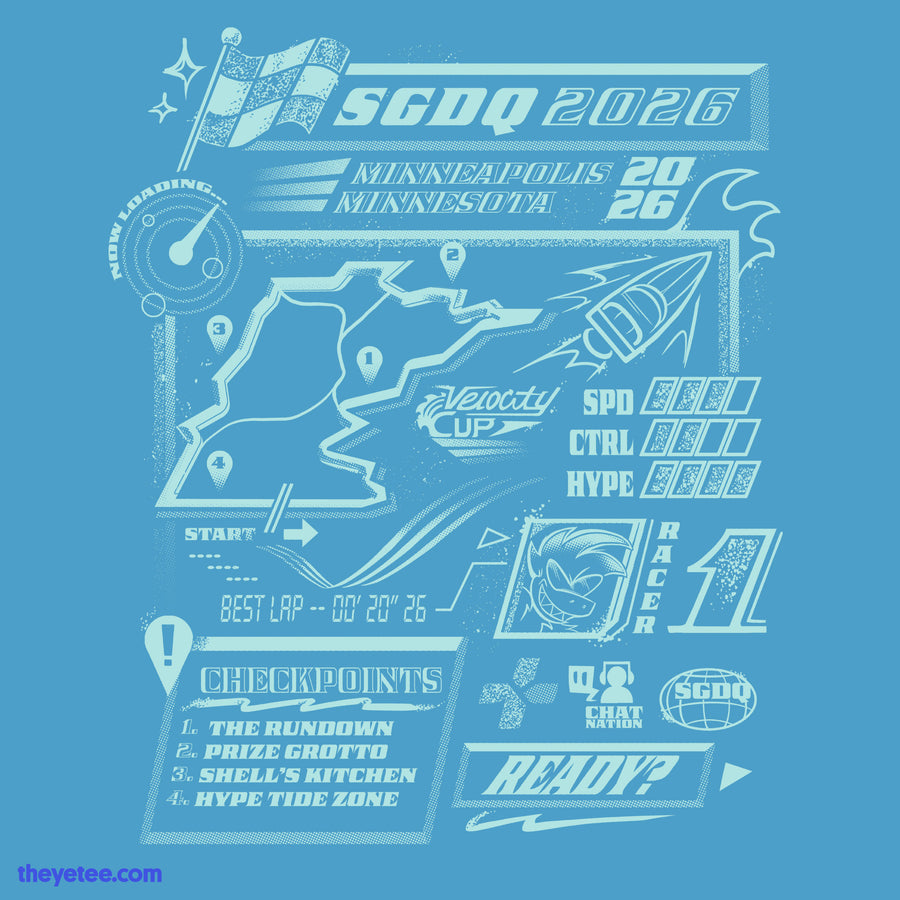 SGDQ 2026 Event (Turbo Edition) | Design with racing-themed graphics and text on a blue background