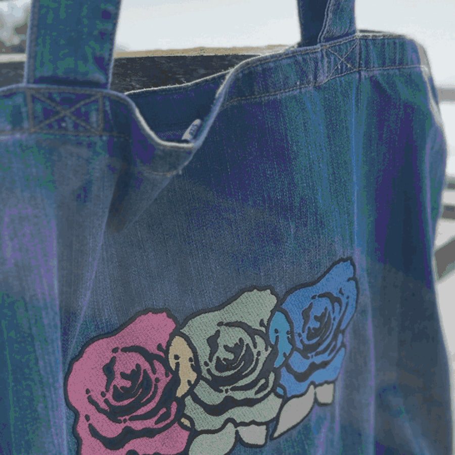 RGB ROSES DESIGNER DENIM TOTE