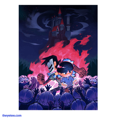 Poster featuring characters Gershom and The Wizard surrounded by enemy in front of castle under night sky