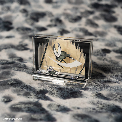Knight verus Hollow Knight in a cavern filled with chains.