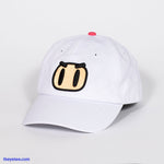 White Dad Cap with embroidered Bomberman patch and pink botton on top - Bomberman Dad Cap