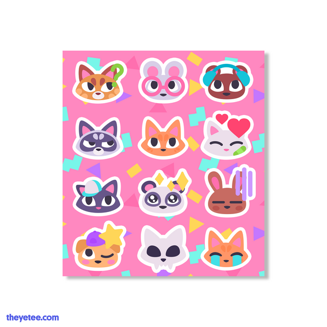 12 vinyl stickers of Fennel and friends. Sticker sheet is pink with pastel confetti.  - Chibi Buds