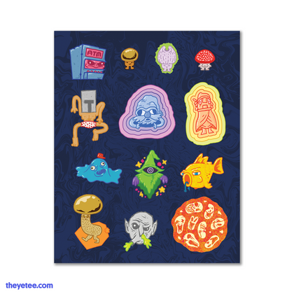 5.5" x 7" vinyl sticker sheet of 13 Everhood characters