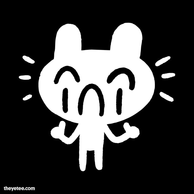Black Zip-up hoodie shows white space bunny closed eyes with frowny face, holding two thumbs ups - ini: this guy!! hoodie