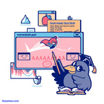 Bird wearing graduation cap giving tutorial for wavedashing on window browsers featuring Madeline jumping across blocks.  - Wavedashing