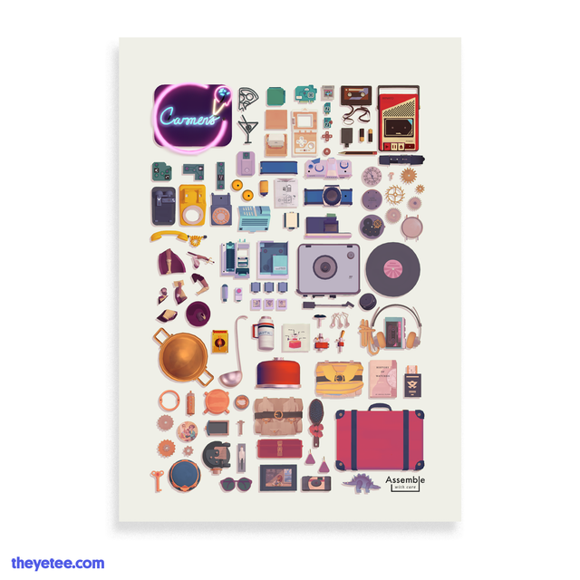 Assemble With Care Poster Print shows various items from the game - Assemble With Care Print