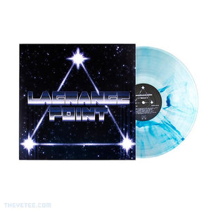 Side by side photo of the sleeve and vinyl. Clear vinyl w/ Blue Streaks.