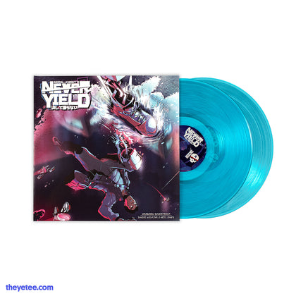 Aerial Knight's Never Yield Soundtrack Album cover with 2 blue vinyl records