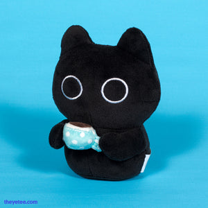 2.5 x 4 plush of Amaro the black cat holding removable coffee cup