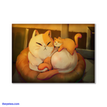 The muse is an orange and white cat shown resting in a cat bed with a small orange kitten climbing on top of them.  - Artist and Muse
