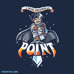 Navy shirt. ProZD's character Archibald wields sword with caption," I think that enemy got... the point!" - The Point