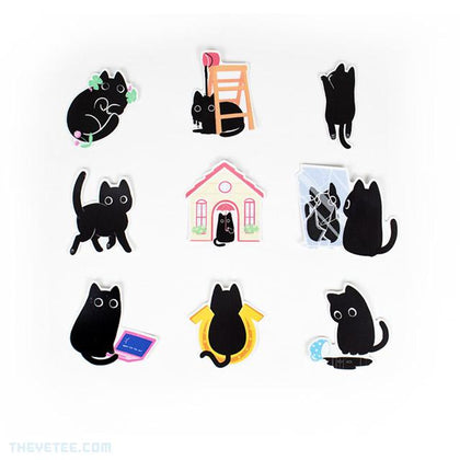 nine pack die cut vinyl stickers of Amaro the cat in different bad luck scenarios