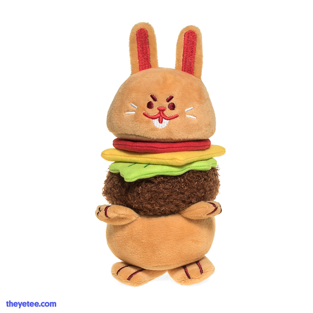 Plush toy of a burger thats a bunny with detachable burger patty and condiments - Burger Bun Plush