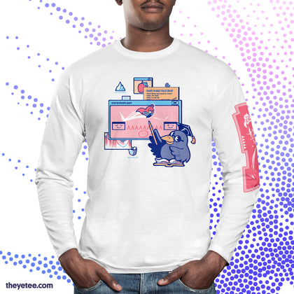 White longsleeve with chest and sleeve print. 
