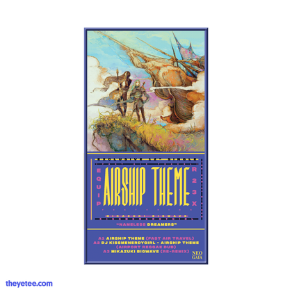 Located frontside on the top right corner, is a rectangular sticker showcasing art of R23x's and Eqiup's characters standing cliffside. Below the artwork is the track list. 