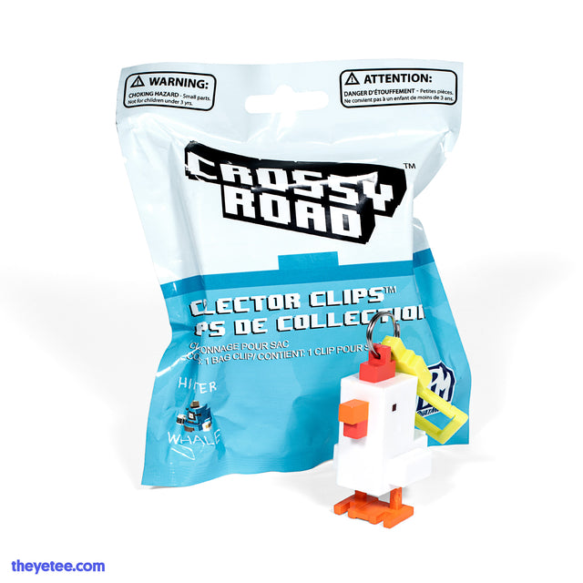 A non-transparent package that's half white and half blue on the bottom. The Crossy Road logo is on the top half.  - Crossy Road Backpack Clip Mystery-Pack