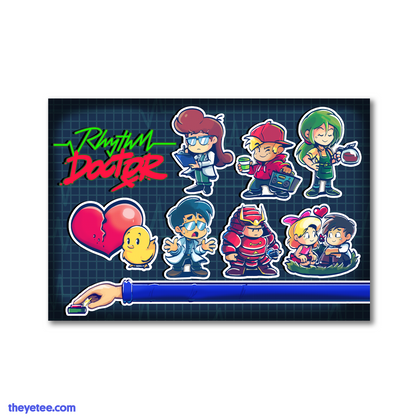 Doctor Ian and Ada Paige, Cole Brew, Nicole Ting, Samurai, Hailey, Logan; plus yellow bird with a red heart and a long arm. 