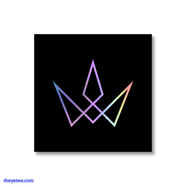 Black square with holofoil design of four geometric shapes connected to make a minimalist crown-like design. - Hyper Light Breaker Sticker