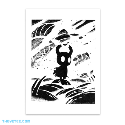 Black screen print on white cardstock of Shade.
