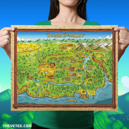 16x20 Full color digital poster of detailed entire map of Pelican Town of Stardew Valley game