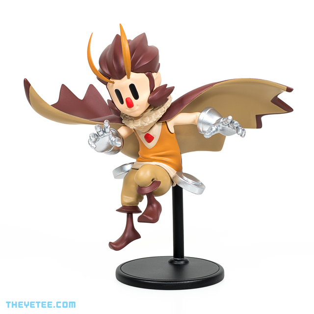 Owlboy character Otus 4 inch figurine wearing owl cloak taking flight stance fixed to stand - Owlboy's Otus Figure