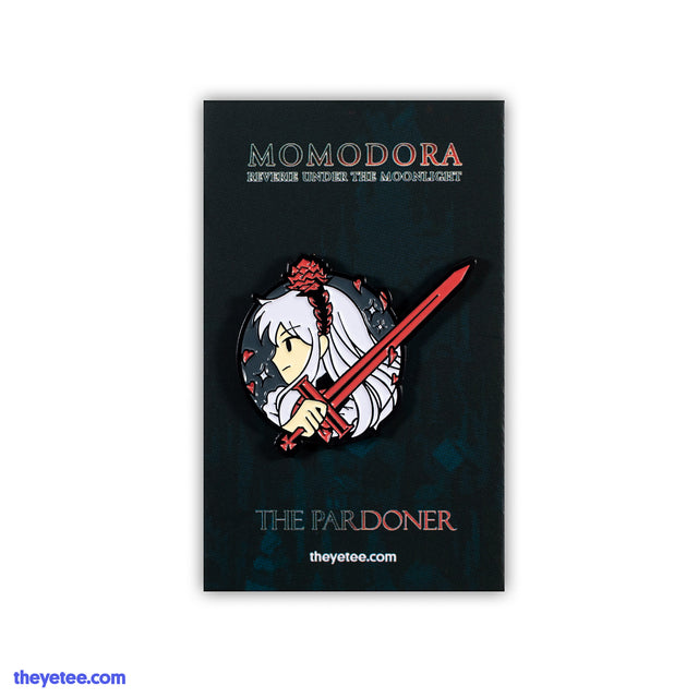 Soft emamel pin of Momodora character The Pardoner red sword in hand - The Pardoner