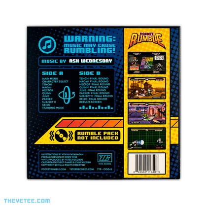 Warning: Music may cause rumbling! Backside of sleeve features gameplay scenes, track list and credits to everyone involved.