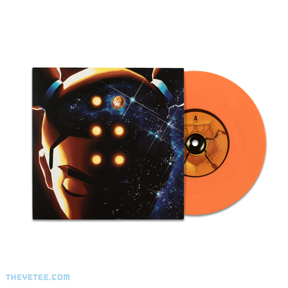 Side by side photo of the sleeve and vinyl. Vinyl is pressed on bright orange. 