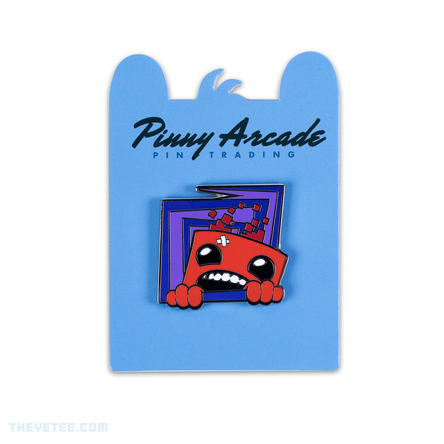 Meat boy being sucked into blue and purple swirled warp zone. The shape of the hard enamel pin is a four sided parallelogram. - Meat Boy Warp Pin