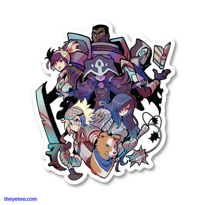 Sticker showcasing the main team while each brandish their weapons.