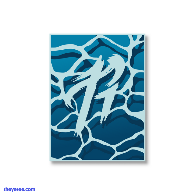 An overhead shot of water. Water has a light to dark blue ombre with shadows under the waves. Logo is blended into the waves. - Waves Logo Sticker