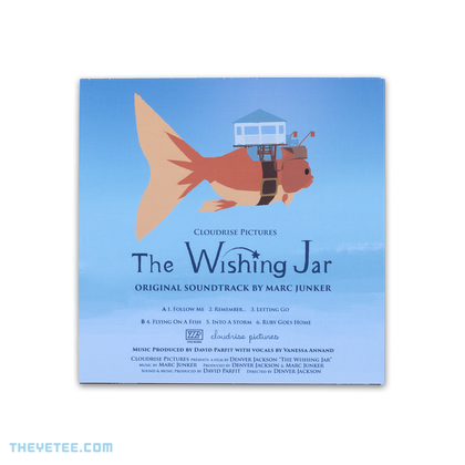 Cloudrise Pictures logo is a giant floating goldfish with a house on its back. The wishing jar logo rests above the track list.
