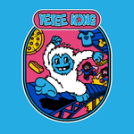 Aqua tee shirt. Design is centered. Running though a retro construction site, co-founders Mike and Glen chase down the Yetee who stole a pizza.  - Yetee Kong