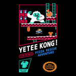 Black tee shirt with pixelated design centered on chest. In a retro construction site, protagonist must dash and jump across platforms while steering clear of the Yetee to rescue their beloved pizza.  - Yetee Kong Retro