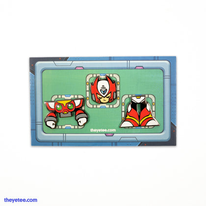 Three piece pin set of Zero the Reploid's head, chest and legs