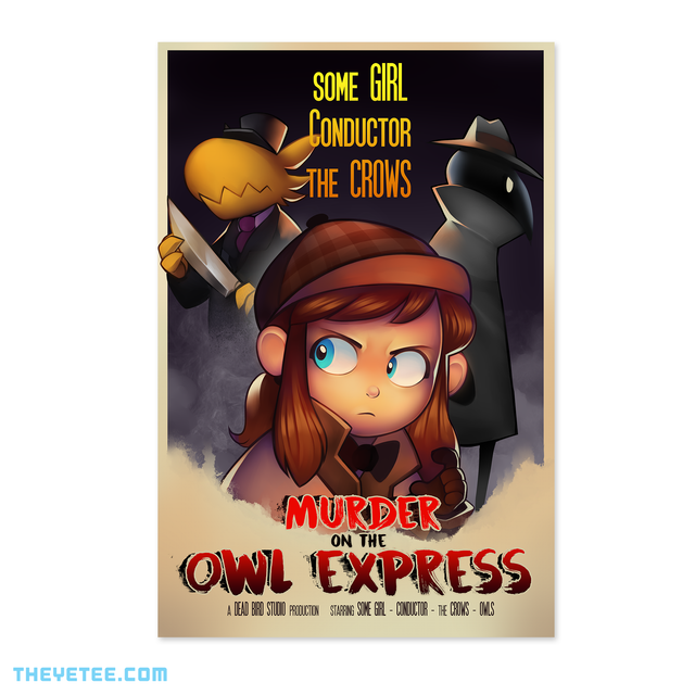 Hat Kid in detective overcoat looking concerned. Standing behind her, the Conductor holds a sharp knife and a C.A.W Agent.  - Owl Express